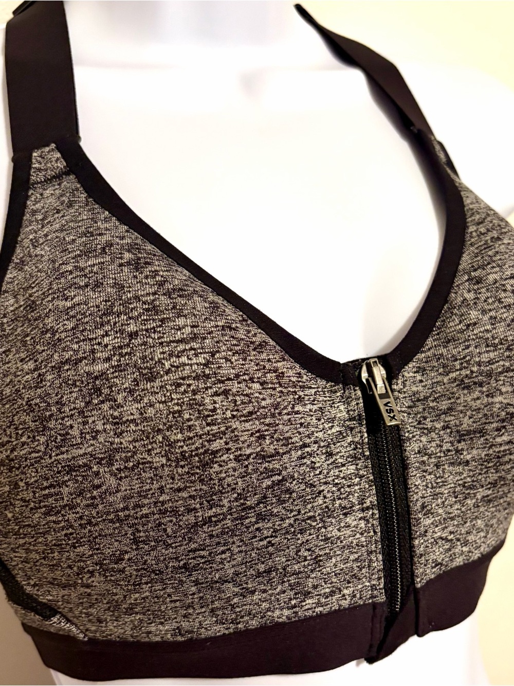 Front-Zip Sports Bra in Heather Gray and Black